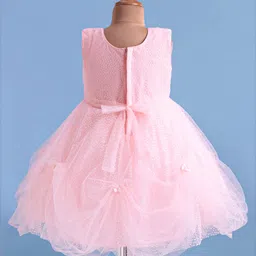 Bluebell Net Sleeveless Floral Corsage with Beads & Sequins Detailing Party Frock - Pink image 3