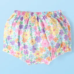 Babyhug 100% Cotton Single Jersey Knit Antibacterial Bloomers With Floral & Polka Dots Print Pack Of 3 - Pink White & Yellow image 3