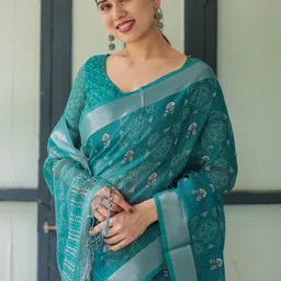 MAHARANI COUTURE Ethnic Motifs Printed Pure Linen Banarasi Saree image 4