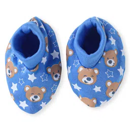 Babyhug 100% Cotton Knit Mittens & Booties Set with Bear Print - Blue image 4