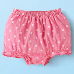 Babyhug 100% Cotton Single Jersey Knit Antibacterial Bloomers With Floral & Polka Dots Print Pack Of 3 - Pink White & Yellow image 4