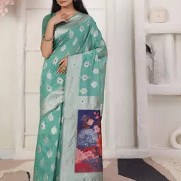 Astita Floral Woven Design Zari Saree With Unstitched Blouse image 5