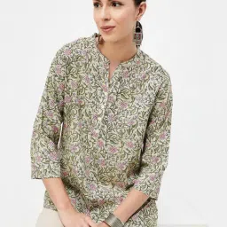 Melange by Lifestyle Sage Green Floral Print Kurti-picture-20