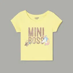 Juniors by Lifestyle Girls Yellow Cotton Embellished T-Shirt-image-82