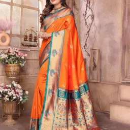 Elora Orange Woven Design Saree With Unstitched Blouse-image-8