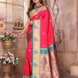 Elora Hot Pink Woven Design Saree With Unstitched Blouse-picture-17