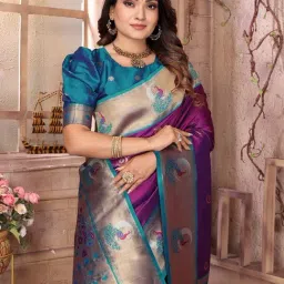 Elora Purple Woven Design Saree With Unstitched Blouse image 4