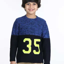 Wingsfield Boys Blue & Black Color Block Full Sleeves Sweaters & Cardigans-image-4