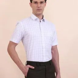 Greenfibre White & Grey Regular Fit Checked Shirt image 4