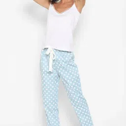 Forever 21 White & Light Blue Cami Top With Pyjama Set-image-63