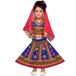Ahhaaaa Kids Blue Embroidered Choli, Lehenga with Dupatta-image-9