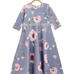 Ahalyaa Kids Sky Blue Floral Print Dress-image-4