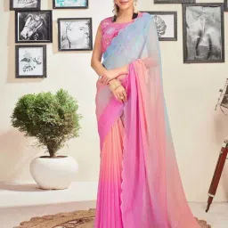 Satrani Pink & Peach Ombre Saree With Unstitched Blouse-image-48