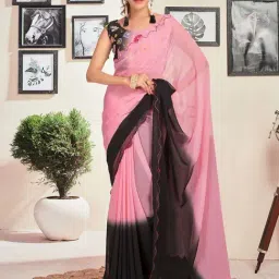 Satrani Rose Pink & Black Ombre Saree With Unstitched Blouse-picture-13