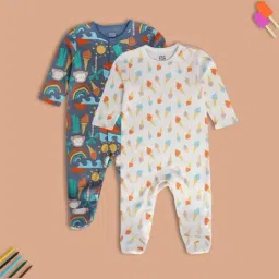 MINIKLUB White & Blue New Born And Baby Boys Long Sleeve Sleep Suit-image-8