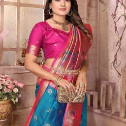 Elora Royal Blue Woven Design Saree With Unstitched Blouse image 4