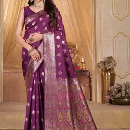 Garden Vareli Ethnic Motifs Woven Design Zari Saree and Unstitched Blouse Piece-picture-26