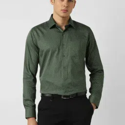 Van Heusen Green Cotton Slim Fit Printed Shirt-image-70
