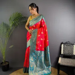 Elora Hot Pink Woven Design Saree With Unstitched Blouse-image-86