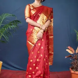 Anjaneya Sarees Red Banarasi Silk Woven Design Saree with Unstitched Blouse-picture-38