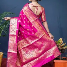 Anjaneya Sarees Pink Banarasi Silk Woven Design Saree with Unstitched Blouse image 2