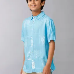 Under Fourteen Only Boys Blue Cotton Floral Shirt image 3