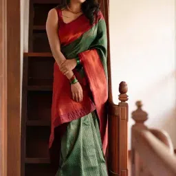 Anjaneya Sarees Green Banarasi Silk Woven Design Saree with Unstitched Blouse-picture-32