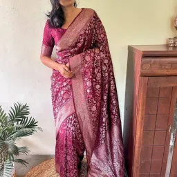 Anjaneya Sarees Purple Banarasi Silk Woven Design Saree with Unstitched Blouse-picture-39