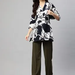 Cottinfab Off White Floral Print Regular Fit Longline Top image 4