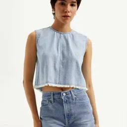 Levi's Women's Light-Blue Round Neck Crop Top-picture-10
