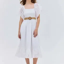 Cover Story White Cotton Regular Fit Embroidered Dress-image-56