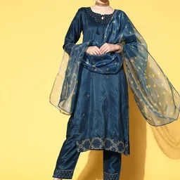 DIVASTRI Women Embroidered Regular Gotta Patti Silk Chiffon Kurta with Trousers & With Dupatta-picture-41