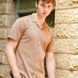 HERE&NOW Men Cuban Collar Textured Slim Fit Casual Shirt-picture-29