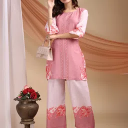 DIVASTRI Women Pink Floral Printed Cotton Tunic With Palazzo Co-Ords-picture-17