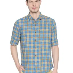 Basics Yellow Cotton Slim Fit Checks Shirt-picture-30