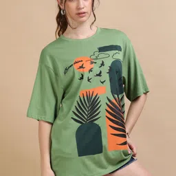 MORSE CODE Printed Pure Cotton Round Neck Oversized T-shirt image 3