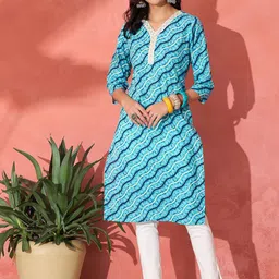 InWeave Women Leheriya Printed Daily Straight Kurta-image-70
