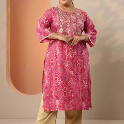 Extra Love By Libas Pink Straight Fit Embroidered Plus Size Kurta-picture-22
