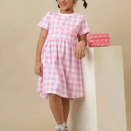 Kidsville Girls Multi Barbie Print Checked Regular Fit Dress image 4