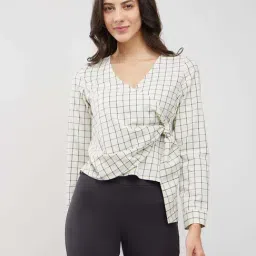 Fablestreet Off White Cotton Checks Wrap Top-picture-19
