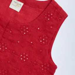 Utsa Kids by Westside Red Mirror Embroidered Cotton Waistcoat image 3