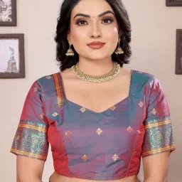 Elora Orange Zari Saree With Unstitched Blouse image 5