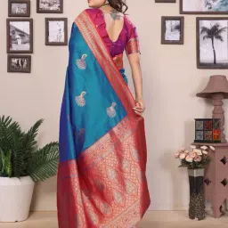 Elora Royal Blue Zari Saree With Unstitched Blouse image 2