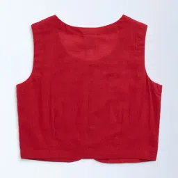 Utsa Kids by Westside Red Mirror Embroidered Cotton Waistcoat image 2