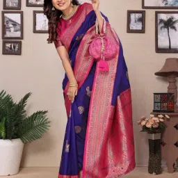 Elora Purple Zari Saree With Unstitched Blouse image 1