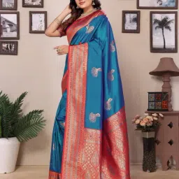 Elora Royal Blue Zari Saree With Unstitched Blouse-picture-10