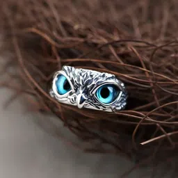 J.S ENTERPRISES Unisex Silver-Toned Owl Motif Stainless Steel Finger Ring image 2