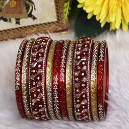 TAJ BRIDAL STORE Set Of 10 Kundan Studded Bangles-picture-46