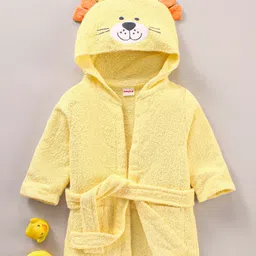 Babyhug Three Fourth Sleeves Woven Terry Hooded Bath Robe Lion Design - Yellow-picture-30
