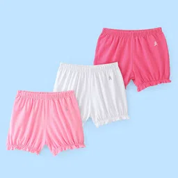 Pine Kids Cotton Lycra Branding Print Bloomers Pack Of 3 - Pink & White-picture-17